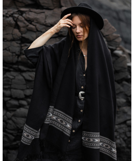 Black merino wool shawl, maxi size