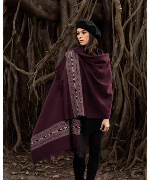 Grand chale en pure laine merinos couleur cassis